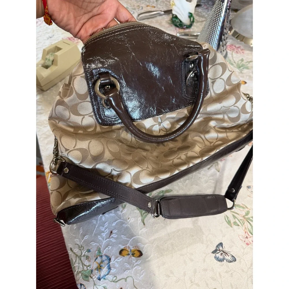Coach Ashley Signature Satchel Mahogany Brown Patent Leather F15440 Bag